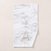 Chic Blush Pink White Marble Script Name Monogram Bad Handdoek (Handdoek)