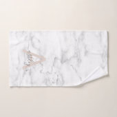 Chic Blush Pink White Marble Script Name Monogram Bad Handdoek (Handdoek)