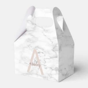 Chic Blush Pink White Marble Script Name Monogram Bedankdoosjes