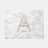 Chic Blush Pink White Marble Script Name Monogram Deurmat (Voorkant)