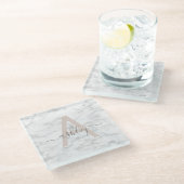 Chic Blush Pink White Marble Script Name Monogram Glazen Onderzetter (Schuin)