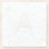 Chic Blush Pink White Marble Script Name Monogram Glazen Onderzetter (Achterkant)