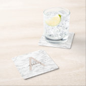 Chic Blush Pink White Marble Script Name Monogram Kartonnen Onderzetters (Insitu)