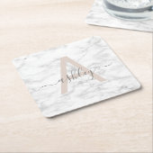 Chic Blush Pink White Marble Script Name Monogram Kartonnen Onderzetters (Schuin)