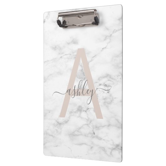 Chic Blush Pink White Marble Script Name Monogram Klembord (Links)