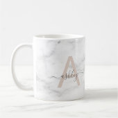 Chic Blush Pink White Marble Script Name Monogram Koffiemok (Links)