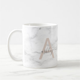 Chic Blush Pink White Marble Script Name Monogram Koffiemok