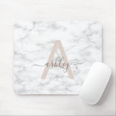Chic Blush Pink White Marble Script Name Monogram Muismat (Met muis)