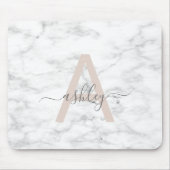 Chic Blush Pink White Marble Script Name Monogram Muismat (Voorkant)