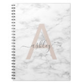 Chic Blush Pink White Marble Script Name Monogram Notitieboek (Voorkant)