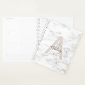 Chic Blush Pink White Marble Script Name Monogram Planner (Display)
