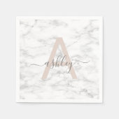 Chic Blush Pink White Marble Script Name Monogram Servet (Voorkant)
