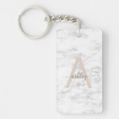 Chic Blush Pink White Marble Script Name Monogram Sleutelhanger (Voorkant)