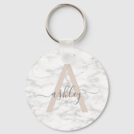 Chic Blush Pink White Marble Script Name Monogram Sleutelhanger