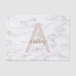 Chic Blush Pink White Marble Script Name Monogram Tissuepapier