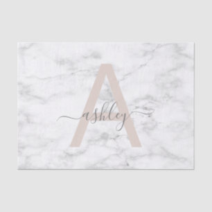 Chic Blush Pink White Marble Script Name Monogram Tissuepapier