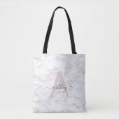 Chic Blush Pink White Marble Script Name Monogram Tote Bag (Voorkant)