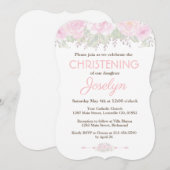Chic Blush Roos Garden Floral Baptism Invite Kaart (Voorkant / Achterkant)