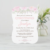 Chic Blush Roos Garden Floral Baptism Invite Kaart (Staand voorkant)