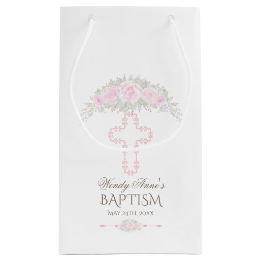 Chic Blush Roos Garden Floral Girl Christening Klein Cadeauzakje (Achterkant)