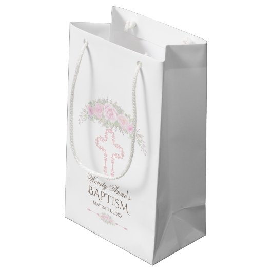 Chic Blush Roos Garden Floral Girl Christening Klein Cadeauzakje (Achterkant Gekanteld)