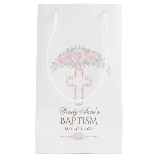 Chic Blush Roos Garden Floral Girl Christening Klein Cadeauzakje (Voorkant)