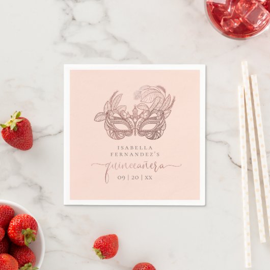 Chic Blush & Roos Gold Folie Masquerade Quinceañer Servet (Insitu)