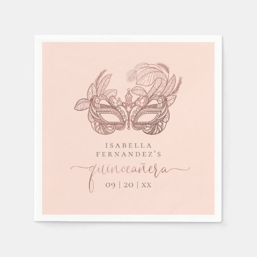 Chic Blush & Roos Gold Folie Masquerade Quinceañer Servet (Voorkant)