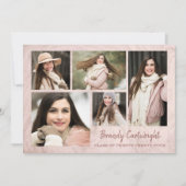 Chic Blush Roos Gold Marble Afstuderen 5-foto Kaart (Voorkant)
