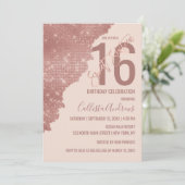 Chic Blush Roos Gouden Glitter Kleurenblok Sweet 1 Kaart (Staand voorkant)