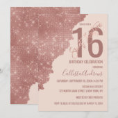 Chic Blush Roos Gouden Glitter Kleurenblok Sweet 1 Kaart (Voorkant / Achterkant)