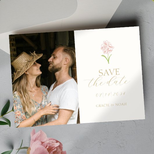 Chic Blush Roos Ivoor Fotobruiloft Save The Date