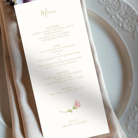 Chic Blush Roos Ivoor Kaart Wedding Menu