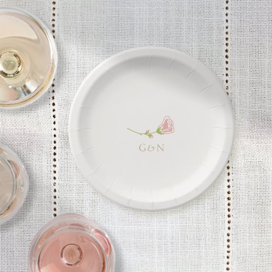 Chic Blush Roos paar Initialen bruiloft Papieren Bordje
