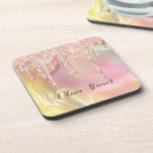 Chic blush roos unicorn dripping glitter monogram bier onderzetter (Linkerzijde)