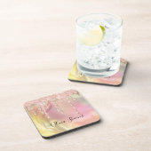 Chic blush roos unicorn dripping glitter monogram bier onderzetter (Rechterzijde)