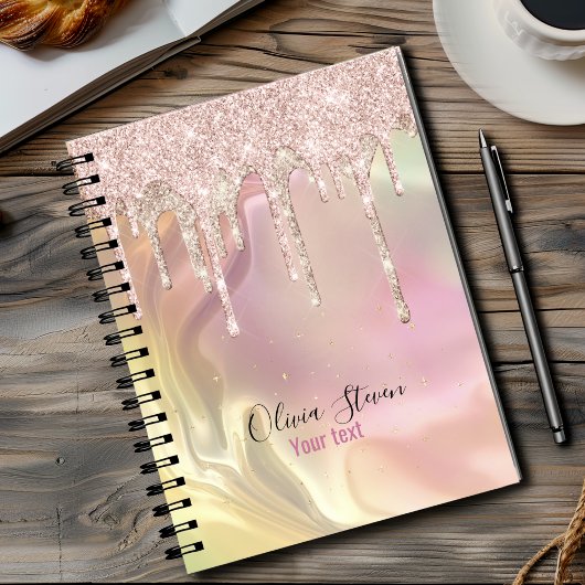 Chic blush roos unicorn dripping glitter monogram notitieboek