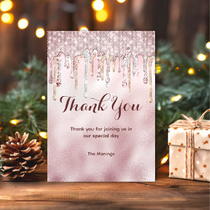 Chic Blush Rose Goud Glitter Drips Bedankt Kaart