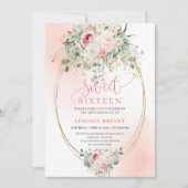 Chic Blush Roses Greenery Sweet Sixteen Invite Kaart (Voorkant)