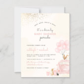 Chic Blush Roze Ballonnen Auto rijden met Baby sho Magnetische Uitnodiging (Voorkant)