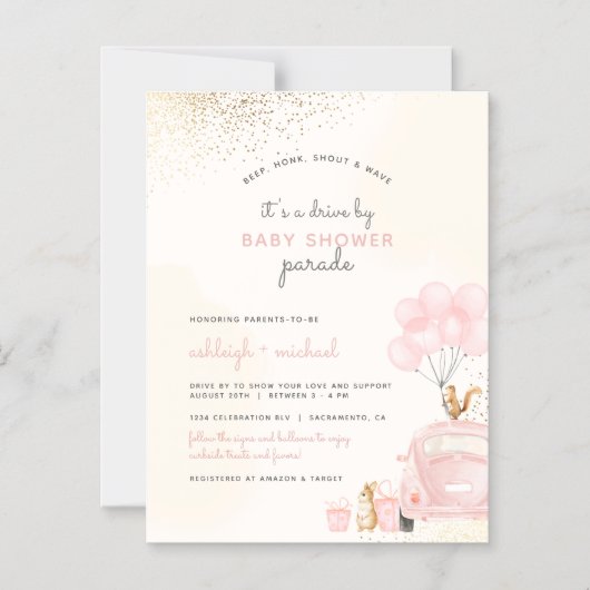 Chic Blush Roze Ballonnen Auto rijden met Baby sho Magnetische Uitnodiging (Voorkant)