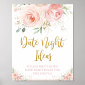Chic Blush Roze Bloem Goud Date Night Ideeën Bord Poster (Voorkant)