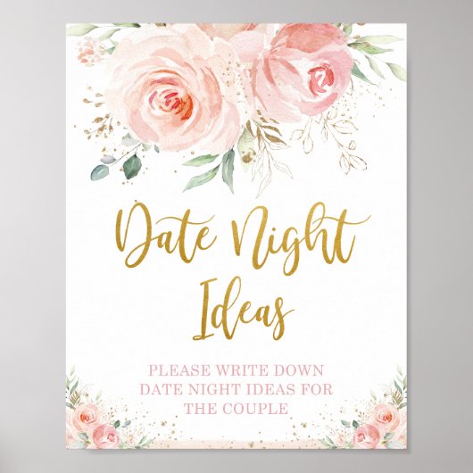 Chic Blush Roze Bloem Koper Date Night Ideeën Bord Poster (Voorkant)