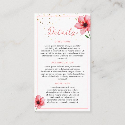 Chic Blush Roze Bloemen Confetti Lijst bruiloft Informatiekaartje (Voorkant)
