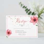 Chic Blush Roze Bloemen Confetti Lijst bruiloft RSVP Kaartje (Staand voorkant)