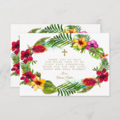 Chic Blush Roze Bloemen Gouden Kruis Heilige Commu Bedankkaart (Voorkant / Achterkant)