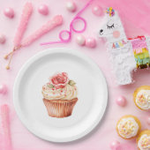 Chic Blush Roze Cupcake Verjaardag Papieren Bordje (Feest)