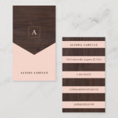 Chic Blush Roze, Donker Hout & Goud Stijlvol Monog Visitekaartje (Voorkant / Achterkant)