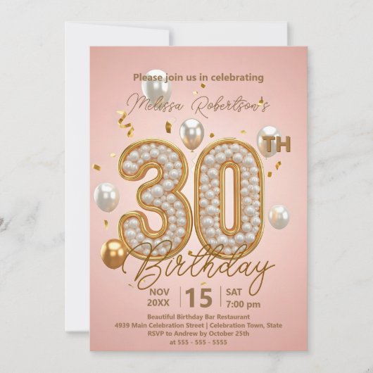 Chic Blush Roze en Glanzend Goud 30ste Verjaardag Kaart (Voorkant)