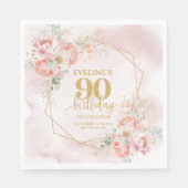 Chic blush roze en goud 90ste verjaardag cocktail servet (Voorkant)